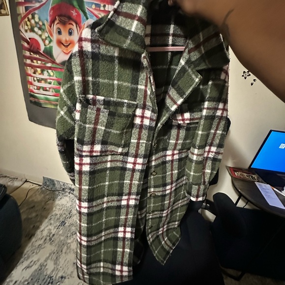 Plaid Green and Red Pea Coat - Picture 13 of 14